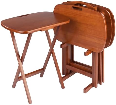 Winsome Lucca Set of 4 Foldable Snack Tables with Storage Rack, Walnut, 26" | Easy to Store Portable Fold Up Table Set for Kitchen, Living Room TV Dining, Crafts, Puzzles, Work From Home