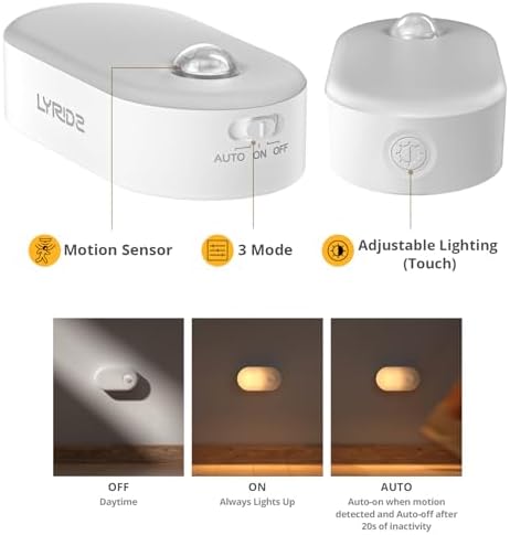Lyridz Rechargeable Battery Night Light with Motion Sensor, 4-Pack
