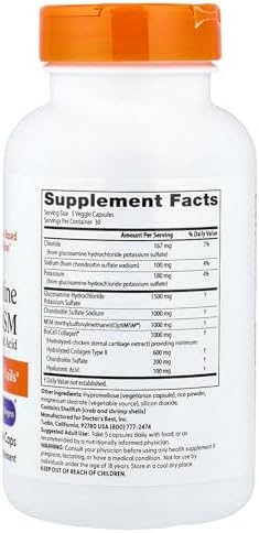 Doctor's Best Glucosamine Chondroitin MSM + Hyaluronic Acid with OptiMSM Featuring Biocell Collagen, Joint Support, Non-GMO, Gluten & Soy Free