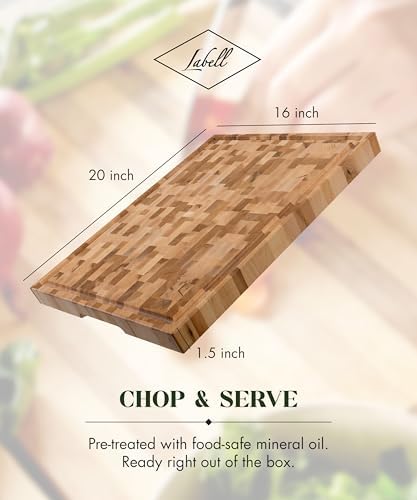 Labell Large Canadian Maple Cutting Board, Juice Groove, 16 x 20 x 1.5 in | Wood Butcher Block, Food Prep, Natural, Durable, for Kitchens