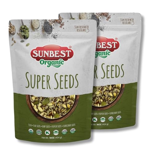 Sunbest Natural Organic Brown Sesame Seeds 32 oz.(2 lb) - USDA Organic, Non-GMO, Vegan, Gluten-free, Kosher - Fresh & Nutrient-Rich Snack, Topping, Baking - 2-Pack 16 oz