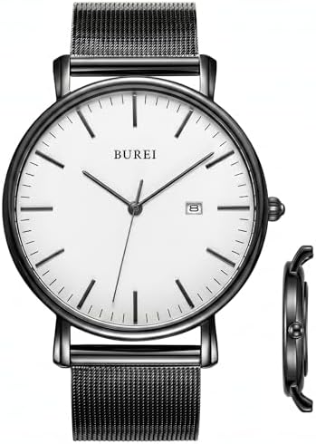 BUREI Men Wrist Watches Fashion Minimalist Thin Analog Quartz Waterproof Watches for Men, Refined Gifts for Men, Boyfriend, Husband, Dad