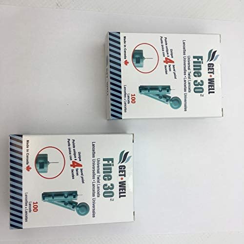 GET Well Fine 30g Universal Twist Lancets 200 Ct. - Made in Canada ! Unique Quad Bevel Tip Offers Quick Healing & Less Pain ! 200 Ct. Blood Glucose