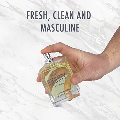 NovoGlow Novo Infinity for Men- 3.4 Fluid Ounce Eau De Parfum Spray for Men - Refreshing Citrusy & Floral Top Notes Smell Fresh All Day Long Lovely