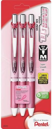 Pentel Pink BCA EnerGel Retractable Liquid Gel Pen, (0.7mm), Medium Line, Metal Tip, Pink Barrel, Black Ink, Pack of 3 (BL77PBP3A-BC)