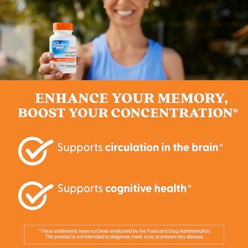 Doctor's Best Extra Strength Ginkgo Biloba Capsules 120 mg - Brain Supplement for Memory and Focus Support, Herbal Cognitive Health Support- 120 Count (Pack of 1)