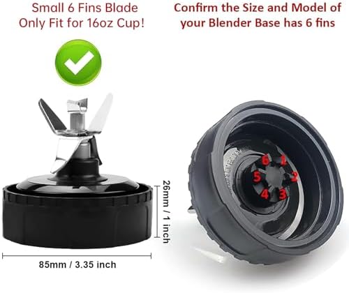 6 Fins Blade Fit for Ninja Blender BL660 1100w, Fit for Ninja 16 oz Cup