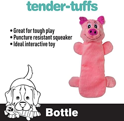 SmartPetLove Snuggle Puppy Tender Tuffs - Water Bottle Cruncher with Puncture Resistant Squeaker - Pig Bottle Cover Dog Toy