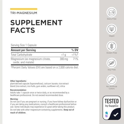 Integrative Therapeutics Tri-Magnesium - Supports Cellular Energy & Energy Metabolism* - Magnesium Supplement for Heart & Nerve Health Support* - Third-Party Tested - 90 Capsules (90 Servings)