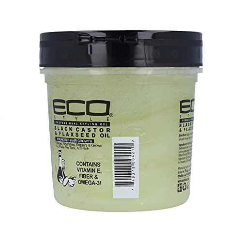 Eco Style Black Castor and Flaxseed Oil Styling Gel - Helps Nourish and Repair Damaged Hair - Promotes Healthy Scalp - Provides Superior and Weightless Hold - Delivers Long Lasting Shine - 8 oz