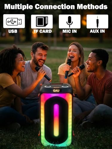 Karaoke Machine with 2 Rechargeable Wireless Microphones, Portable PA System with LED Lights, Bluetoot 5.3