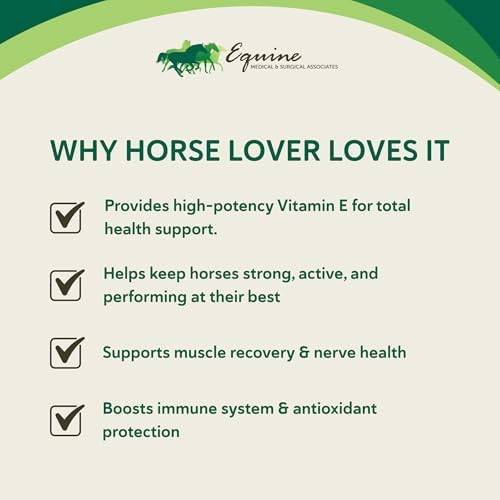 Vitamin E Supplement for Horses, High-Potency dl-Alpha Tocopherol Powder, Supports Immune Muscle Skin and Nerve Wellness, Low Sugar Starch and Fructans (60 Servings)
