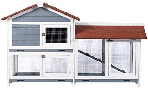 GDLF 62" Rabbit Hutch, Bunny Hutch Indoor Outdoor with Ramp, Cleaning Tray