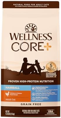 Wellness CORE+ Adult Dry Cat Food, Natural, Wholesome Grains Kibble, Digestive Health Chicken and Rice Recipe, 5 lb Bag