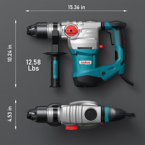 ENEACRO 1-1/4 Inch SDS-Plus 13 Amp Heavy Duty Rotary Hammer Drill | Safety Clutch, 4 Functions, Vibration Control, Includes Grease