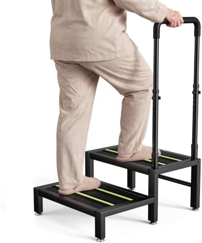 2 Step Stool with Handle, Heavy Duty Step Stool for Adults & Elderly with Non-Slip Platform, Bed Step Stool for High Beds and Home Use