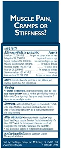 MagniLife Muscle Cramp Pain Relief Quick-Dissolve Tablets, 125 Count, Quinine-Free Homeopathic Medicine for Leg, Foot, Hip, Joint & Back Pain Relief