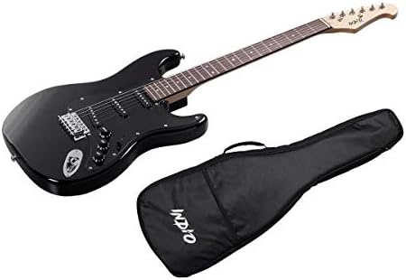 Monoprice Cali Classic Electric Guitar - Black 6 Strings, Double-Cutaway Solid Body, Right Handed, SSS Pickups, Full-Range Tone, With Gig Bag