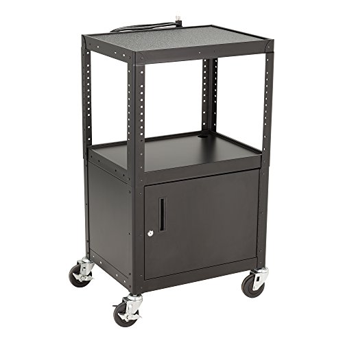 Norwood Commercial Furnitur Adjustable Metal AV Cart with Locking Cabinet & Power