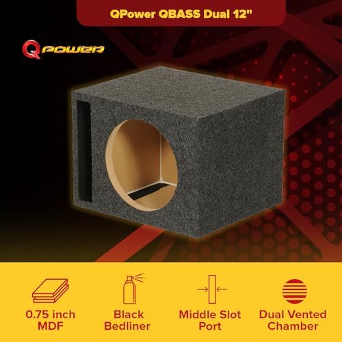 QPower QTW12 Single 12" Sealed Car Audio Subwoofer Sub Box Enclosures, Pair