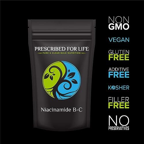 Prescribed For Life Niacinamide Powder (B-C), Fine Granular USP Grade Vitamin B3 Powder, Natural Nicotinamide Supplement, Gluten Free, Non GMO, Vegan, Niacinamida Pura (1kg / 2.2lb)