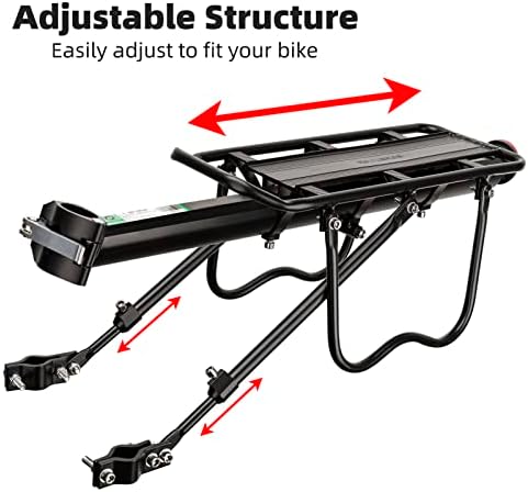ROCKBROS Rear Bike Rack Quick Release Bike Cargo Rack for Luggage Commuting | Easy to install,heavy duty steel,red reflector,side protection,quick release system,rear back pannier rack with intructions