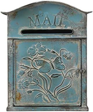 Creative Co-Op Distressed Blue Embossed Tin Mail Box