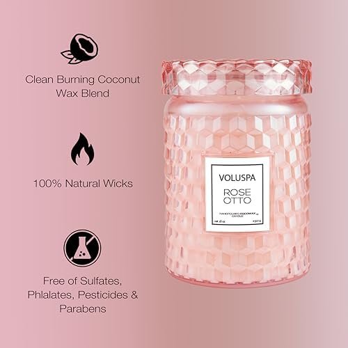 Voluspa Milk Rose, Large Candle Jar, 18 Ounce, 100 Hour Burn Time, Coconut Wax for Clean Burning, Handcrafted in the USA
