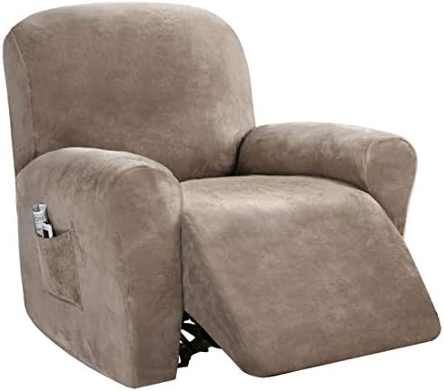 PrinceDeco Recliner Chair Cover Velvet Stretch Recliner Couch Covers 4-Pieces Style Recliner Chair Covers Recliner Cover for Reclining Chair