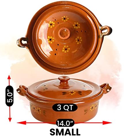 Mexican Clay Flat Cazuela Pot, Small, 3 Quarts