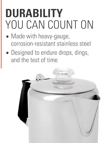 GSI Outdoors Percolator Coffee Pot I Glacier Stainless Steel with Silicone Handle for Camping, Backpacking, Travel, RV & Hunting - Stove Safe