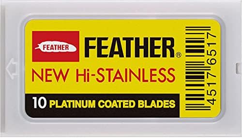 Feather Double Edge Safety Razor Blades - Platinum Coated Hi-Stainless Steel Razor Blades - Fits Most Safety Razors - Super Sharp for Close Shaves