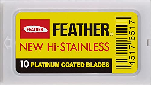 Feather Double Edge Safety Razor Blades - (50 Count) - Platinum Coated Hi-Stainless Steel Razor Blades - Fits Most Safety Razors - Super Sharp for Close Shaves - Japanese Quality