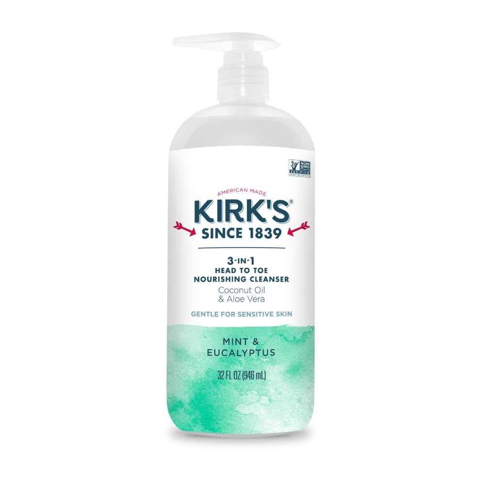 Kirk's Juniper & Lime​ 3-in-1 Nourishing Cleanser, Shampoo Body Wash Bubble Bath, Coconut Oil and Aloe Vera, Vegan Non-GMO, 32 Fl Oz