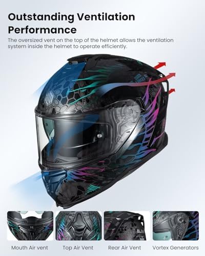 ILM Motorcycle Helmets DOT ECE Dual Visor Street Racing Helmet Full Face Powersports Cascos for Men Women Model MF567(Cobra Camaleon Gold, L)