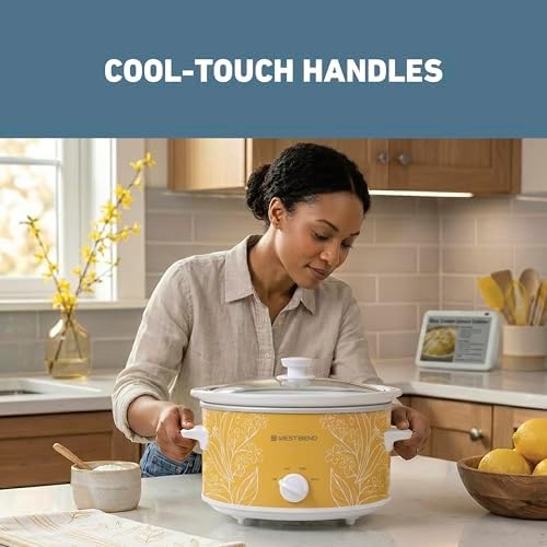 West Bend Slow Cooker 4-Quart Manual Crockery Style with Dishwasher Safe Oval Ceramic Crockpot and Glass Lid Two Temperature Settings Plus Keep Warm, 210-Watts, Black