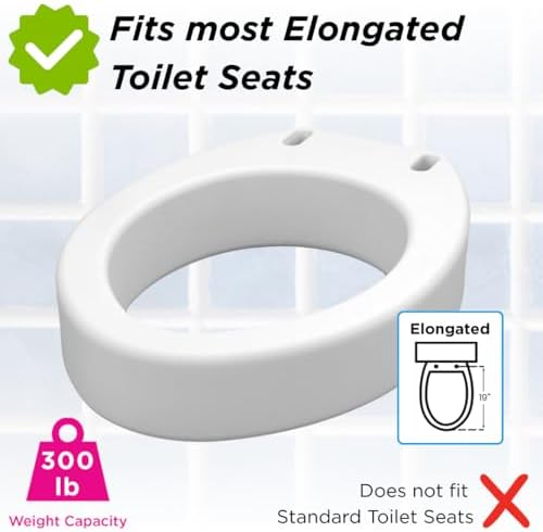 NOVA Raised Toilet Seat for Seniors & Post-Surgery Recovery – Elongated Bolt-On Under-Seat Design Uses Existing Toilet Seat & Lid, 3.5” Elevation, 300 lb Capacity, Durable Plastic, Easy Install