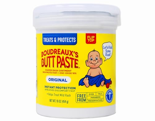 Boudreaux’s Butt Paste Diaper Rash Ointment, 16% Zinc Oxide Baby Rash Cream, Skin Protectant, Fast Relief for Diaper Rash, Pediatrician Recommended