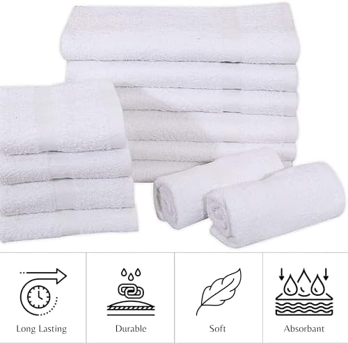 24 Pcs (2 Dozen) White 16x27 Inch Cotton Blend Economy Hand Towels Salon/Gym/Hotel Super use Absorbent Best for Kitchen,Janitorial,Home use Towels