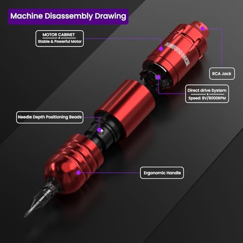 Wormhole Tattoo Kit for Beginners, Rotary Tattoo Pen Kit with 20 Color Inks, 20 Cartridge Needles & Power Supply for Tattoo Practice WTK090