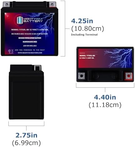 Mighty Max Battery YTX5L-BS -12 Volt 4 AH, 80 CCA, Rechargeable Maintenance Free SLA AGM Motorcycle Battery