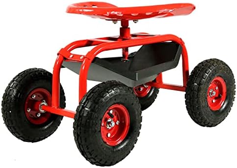 Sunnydaze Rolling Garden Cart with Swivel Seat and Storage, Green | Steel Rolling Gardening Seat with Utility Tray, and Basket for Storage, Rotating, Swiveling Motion