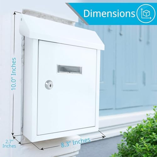 Serenelife Weatherproof Wall Mount Locking Mailbox Galvanized Steel Drop Box with Metal Flap for Mail Letters, Newspaper, Money Box