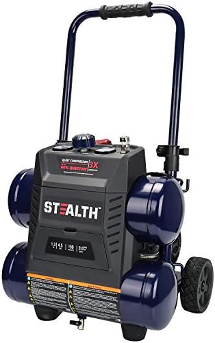 Stealth Quiet Air Compressor with Wheel, 64 Decibel 4.5 Gallon Peak 1.3 HP Max 150 PSI, Oil-Free Air Pump