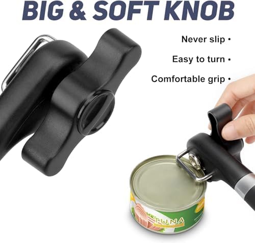 Side Cut Can Opener, Smooth Edge Manual Can Opener, Black