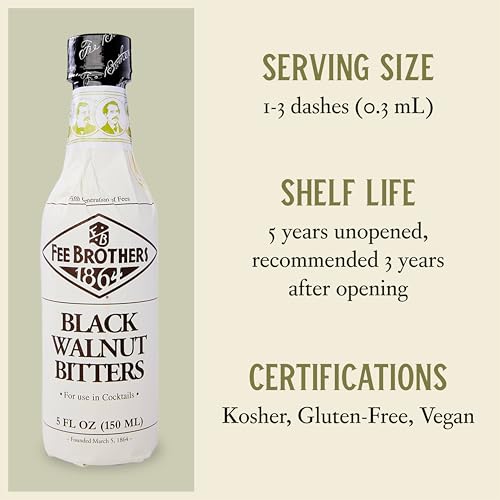 Fee Brothers Black Walnut Cocktail Bitters, 5 fl oz (150ml) | Aromatic Cocktail Mixer & Concentrated Flavoring, Gluten Free, Vegan-Friendly