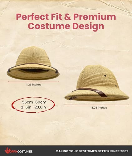 Morph Adult Safari British Pith Helmet - Sturdy, Adjustable Hat for Sun Protection - Ideal for Hiking, Gardening, Outdoor Adventures