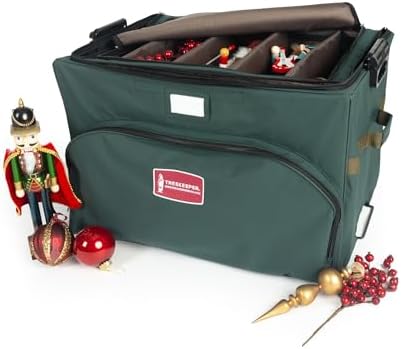 (Green Christmas Ornament Storage Box with Dividers) - Deluxe Ornament Keeper - Holds 72 Ornaments up to 4 Inches in Diameter | 3 Removable Trays with Separators | Acid-Free Fabric Lining