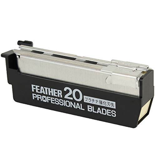 Feather Artist Club Professional Razor Blades - Single Straight Edge Replacement Blades for Full-Face Shaving, Beard Edging & Line-Ups - For Barbers & Men's Grooming - Made in Japan (20 Count)