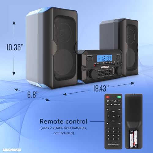 Magnavox MM435M-BK 3-Piece Compact CD Shelf System with Digital FM Stereo Radio, Bluetooth Wireless Technology